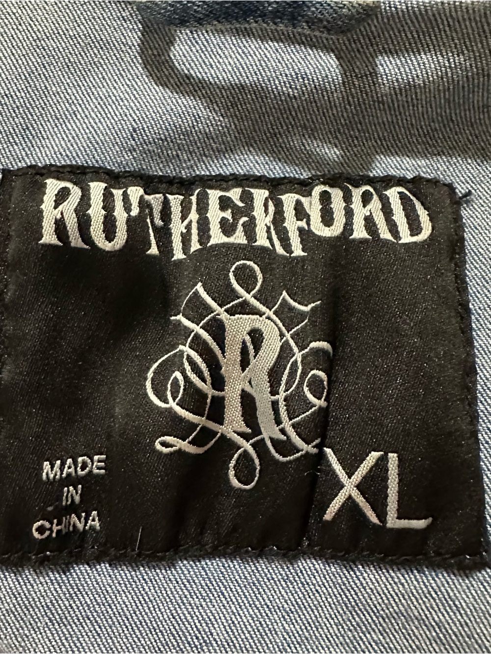 Rutherford distressed light wash, jean jacket leopard print star patches Sz XL - Picture 4 of 4